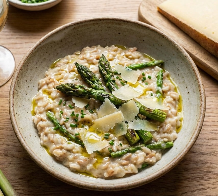 🍽️ Risotto d’épeautre aux asperges vertes & vieux comté